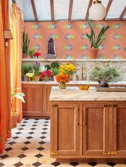 'Life Is A Banquet Scroll' Wallpaper By Lingua Franca - Coral