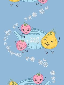 'Life Is A Banquet Scroll' Wallpaper By Lingua Franca - Cornflower -Wall Decoration Store Life is a Banquet Scroll Cornflower Detail