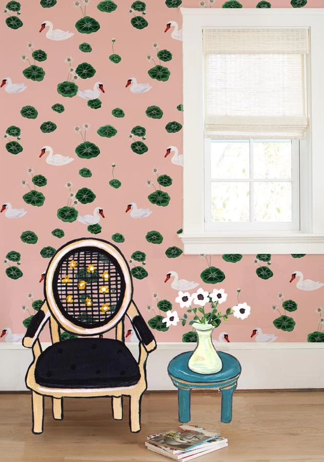 'Lily Pad Lake' Wallpaper By Carly Beck - Pink 4 'Lily Pad Lake' Wallpaper By Carly Beck - Pink - Image 2