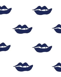 'Lips' Wallpaper By Clare V. - Navy