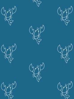 'Lobsters' Wallpaper By Lingua Franca - Cadet Blue -Wall Decoration Store Lobsters CadetBlue