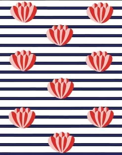 'Lotus Stripe' Wallpaper By Clare V. - Navy -Wall Decoration Store Lotus with Stripe blue red pink Product ed878a16 d927 476f b9ce 4a840e504555