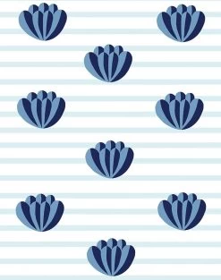 'Lotus Stripe' Wallpaper By Clare V. - Blue