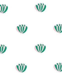 'Lotus' Wallpaper By Clare V. - Emerald / Pink