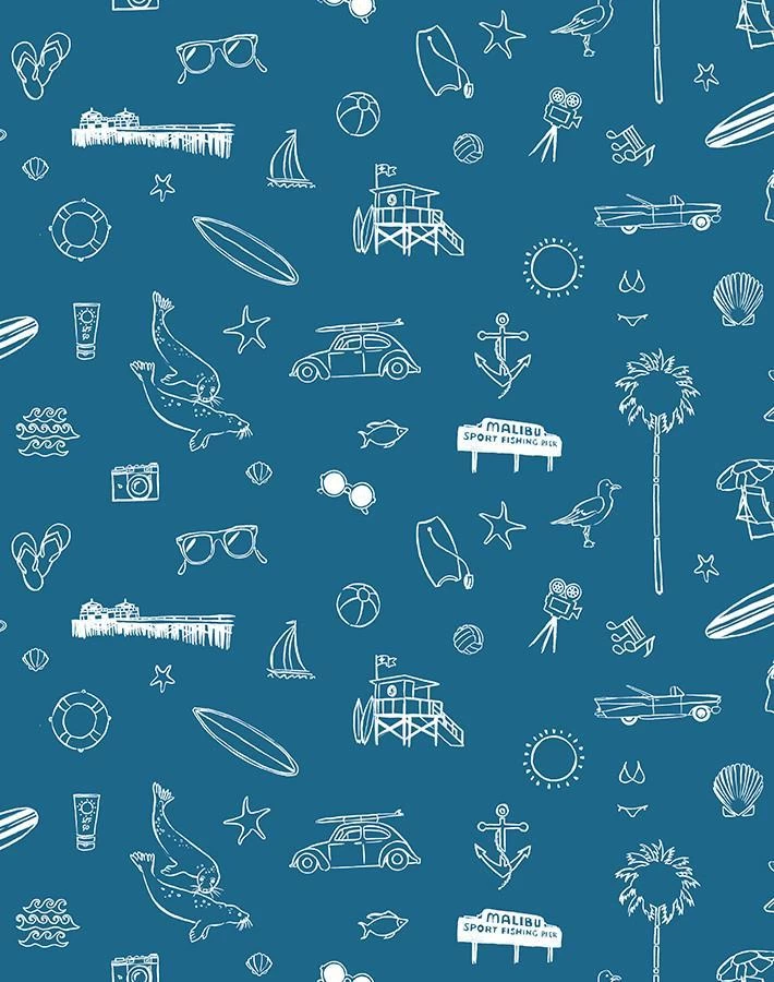 'Malibu' Wallpaper By Nathan Turner - Cadet Blue On White 6 'Malibu' Wallpaper By Nathan Turner - Cadet Blue On White - Image 4