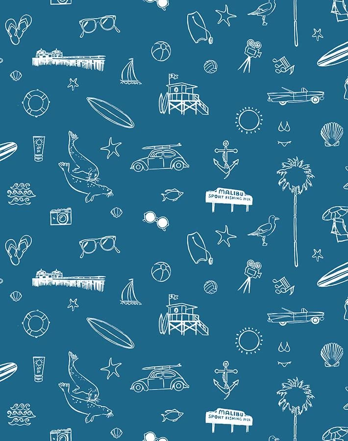 'Malibu' Wallpaper By Nathan Turner - Cadet Blue On White 3 'Malibu' Wallpaper By Nathan Turner - Cadet Blue On White