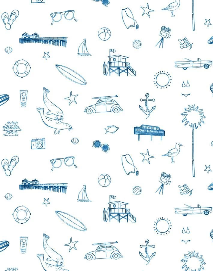 'Malibu' Wallpaper By Nathan Turner - Blue On White 6 'Malibu' Wallpaper By Nathan Turner - Blue On White - Image 4