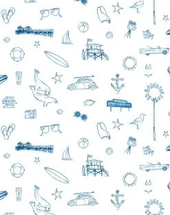 'Malibu' Wallpaper By Nathan Turner - Blue On White