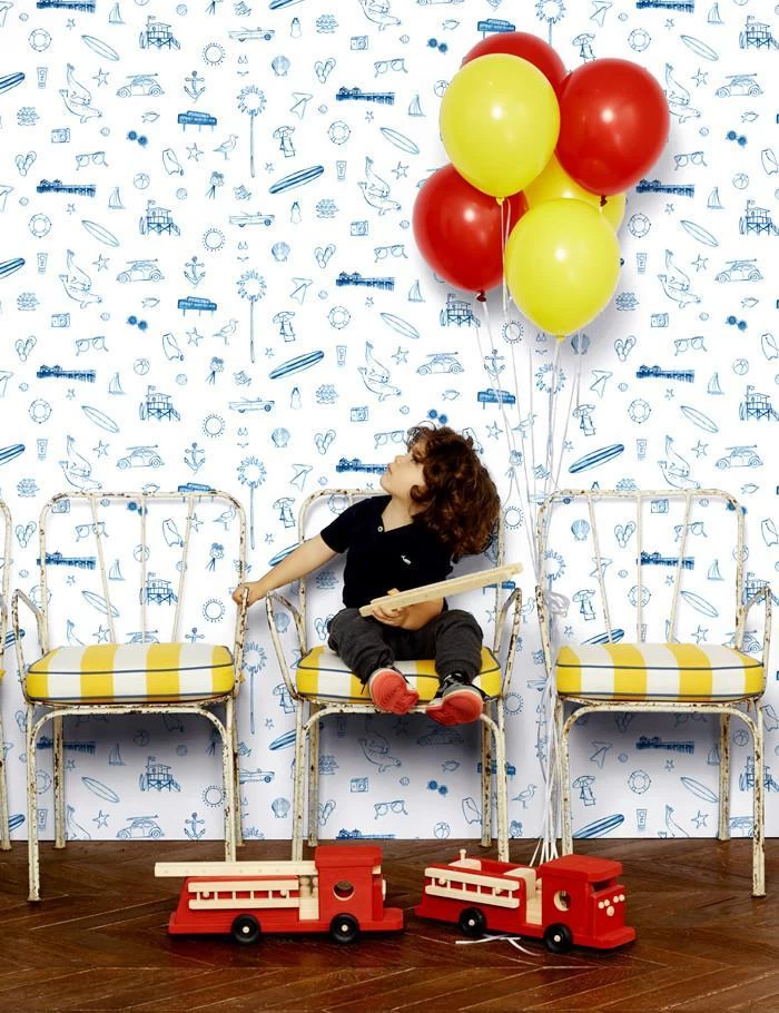 'Malibu' Wallpaper By Nathan Turner - Blue On White 4 'Malibu' Wallpaper By Nathan Turner - Blue On White - Image 2