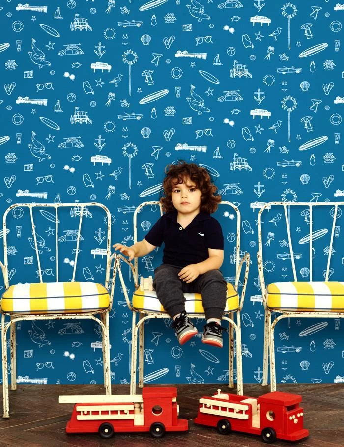 'Malibu' Wallpaper By Nathan Turner - Cadet Blue On White 4 'Malibu' Wallpaper By Nathan Turner - Cadet Blue On White - Image 2