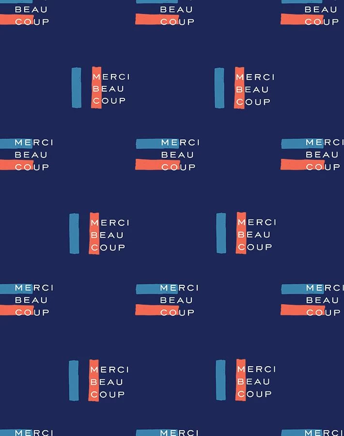 'Merci Flag' Wallpaper By Clare V. - Navy 3 'Merci Flag' Wallpaper By Clare V. - Navy