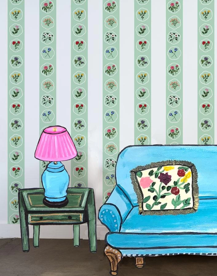 'Montaigne Stripe' Wallpaper By Carly Beck - Aventurine 4 'Montaigne Stripe' Wallpaper By Carly Beck - Aventurine - Image 2