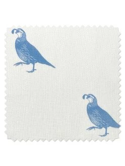 'Fabric By The Yard - California Quail - Blue On Linen