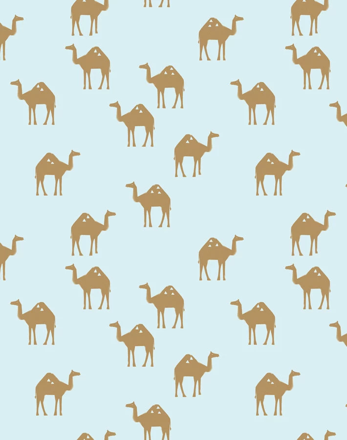 'Oasis Camels' Wallpaper By Tea Collection - Pale Blue 3 'Oasis Camels' Wallpaper By Tea Collection - Pale Blue