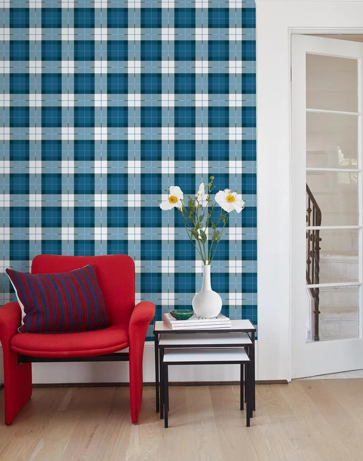 'Oban Plaid' Wallpaper By Wallshoppe - Cadet Blue 4 'Oban Plaid' Wallpaper By Wallshoppe - Cadet Blue - Image 2