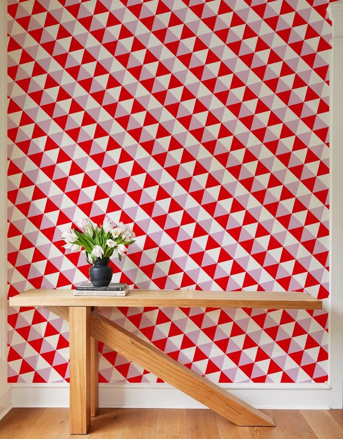 'Optic Triangle' Wallpaper By Clare V. - Red / Lilac 4 'Optic Triangle' Wallpaper By Clare V. - Red / Lilac - Image 2