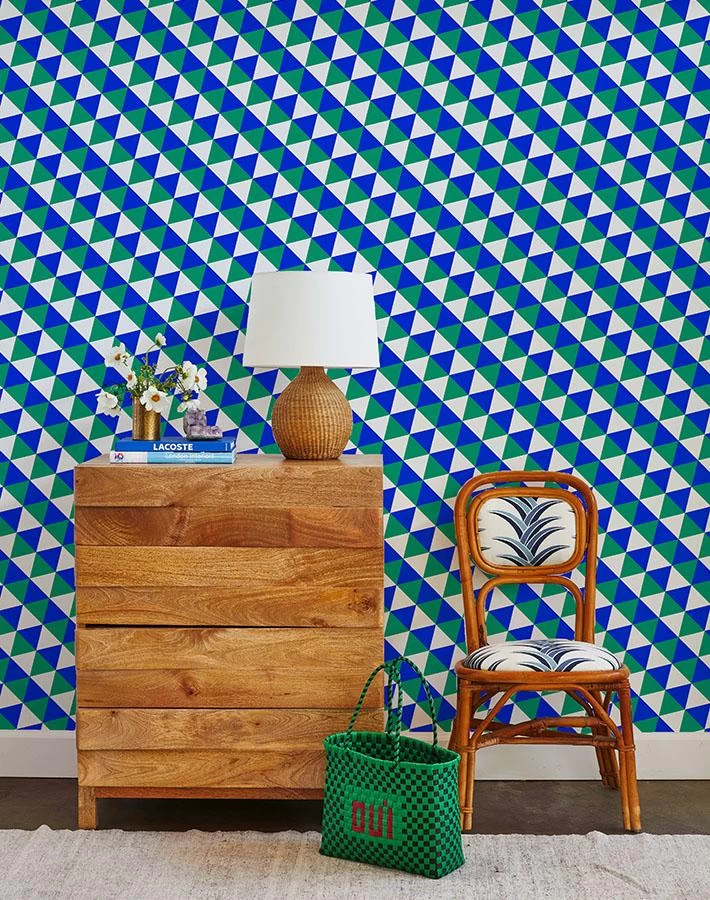 'Optic Triangle' Wallpaper By Clare V. - Green / Blue 4 'Optic Triangle' Wallpaper By Clare V. - Green / Blue - Image 2