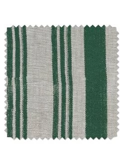 'Fabric By The Yard - Painted Stripes - Green On Flax Linen