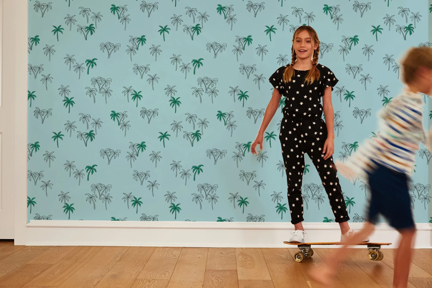 'Palms' Wallpaper By Tea Collection - Baby Blue 4 'Palms' Wallpaper By Tea Collection - Baby Blue - Image 2