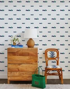 'Paris Graphic' Wallpaper By Clare V. - Navy / Green -Wall Decoration Store Paris by CV Navy Green RS