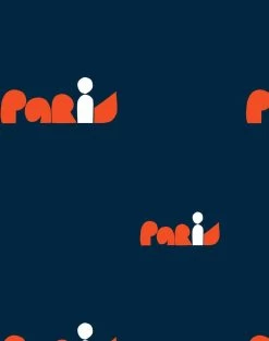 'Paris Graphic' Wallpaper By Clare V. - Retro Red / Navy -Wall Decoration Store Paris by Clare V Retro Red on Navy detail