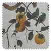 'Fabric By The Yard - Persimmon Birds - Mustard On Flax Linen