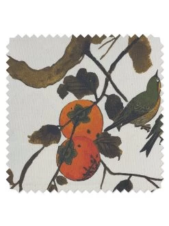 'Fabric By The Yard - Persimmon Birds - Persimmon On Organic Twill