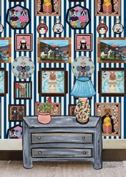 'Pet Portrait Gallery' Wallpaper By Carly Beck - Navy -Wall Decoration Store Pet Portrait Gallery navy RS