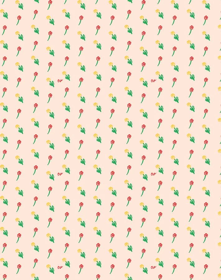'Petite Fleur' Wallpaper By Clare V. - Peach 3 'Petite Fleur' Wallpaper By Clare V. - Peach