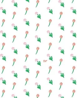 'Petite Fleur' Wallpaper By Clare V. - Retro Red / White -Wall Decoration Store Petite Fleur by Clare V Retro Red on White detail