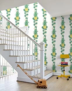 'Pineapple Express' Wallpaper By Nathan Turner - White -Wall Decoration Store Pineapple stairs white for web 662b4d5d 12f2 47e4 8ed5 33b5d8306beb