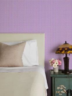'Pixie Gingham' Wallpaper By Sarah Jessica Parker - Lilac -Wall Decoration Store Pixie Gingham by SJP Lilac RS