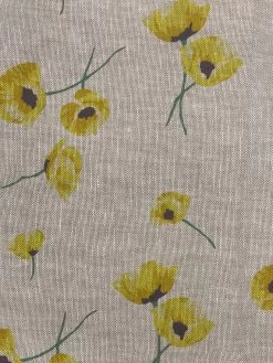 'Fabric By The Yard - Poppy - Yellow On Flax Linen -Wall Decoration Store Poppy Yellow Flax Linen Design