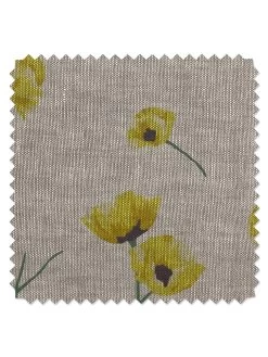 'Fabric By The Yard - Poppy - Yellow On Flax Linen