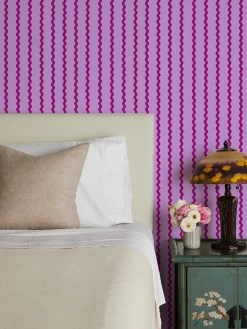'Ric-Rac Stripe' Wallpaper By Sarah Jessica Parker - Lavender Lilac -Wall Decoration Store SJP Ric Rac Stripe Lavender Lilac RS