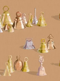 'All The Bells' Wallpaper By Sarah Jessica Parker - Pecan -Wall Decoration Store SJP Bells Pecan Detail