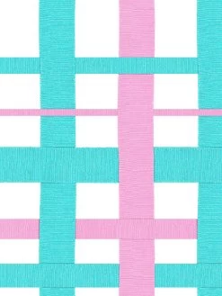 'Crosstown Plaid On White' Wallpaper By Sarah Jessica Parker - Capri Blue Blush -Wall Decoration Store SJP Crosstown Plaid Capri Blue Blush Detail