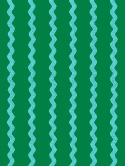 'Ric-Rac Stripe' Wallpaper By Sarah Jessica Parker - Emerald Capri Blue