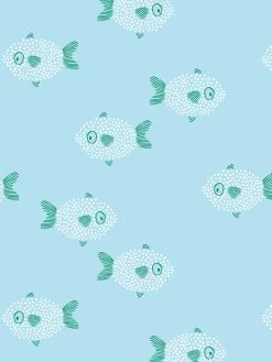 'School Of Fish' Wallpaper By Tea Collection - Blue -Wall Decoration Store School of Fish by Tea Collection Baby Blue Detail