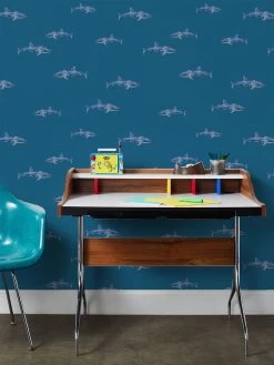'Spotted Shark' Wallpaper By Tea Collection - Cadet Blue -Wall Decoration Store Spotted Shark by Tea Collection Cadet Blue RS