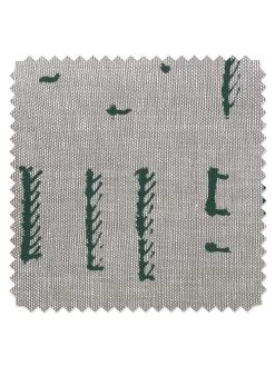 'Fabric By The Yard - Stitch - Green On Flax Linen