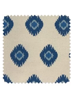 'Fabric By The Yard - Tangier Medallion - Blue On Raw Canvas