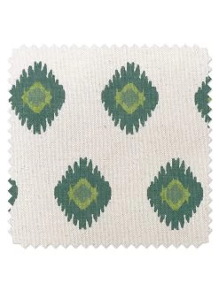 'Fabric By The Yard - Tangier Medallion - Green On Raw Canvas