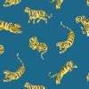 'Tigers' Wallpaper By Tea Collection - Cadet Blue