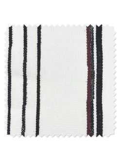 'Fabric By The Yard - Two Tone Stripe - Black & Burgundy On Linen