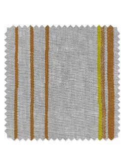 'Fabric By The Yard - Two Tone Stripe - Terracotta & Daffodil On Flax Linen