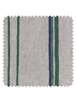 'Fabric By The Yard - Two Tone Stripe - Green & Blue On Flax Linen