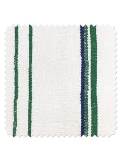 'Fabric By The Yard - Two Tone Stripe - Green & Blue On Linen