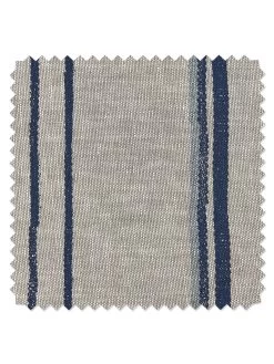 'Fabric By The Yard - Two Tone Stripe - Navy & Sky On Flax Linen