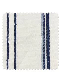 'Fabric By The Yard - Two Tone Stripe - Navy & Sky On Linen